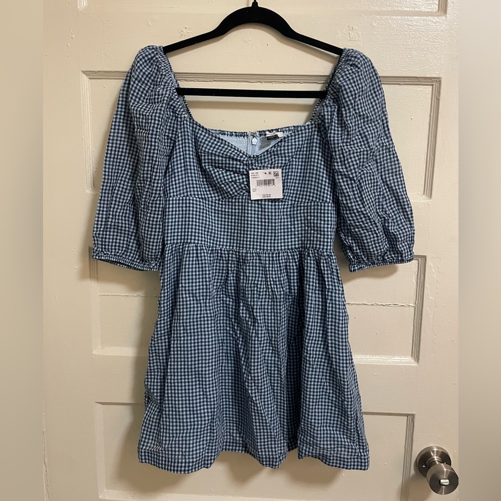 Blue Gingham Women's Dress American Eagle